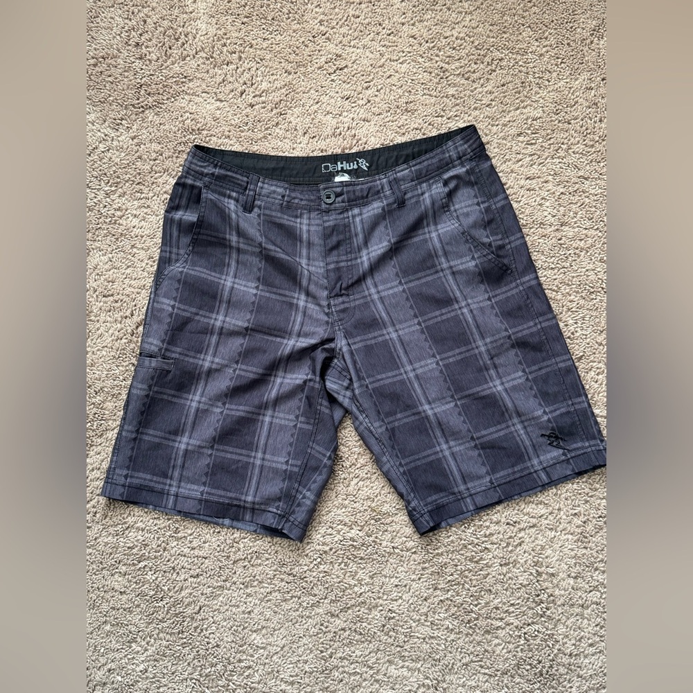 Gray Plaid Board Shorts swim trunks